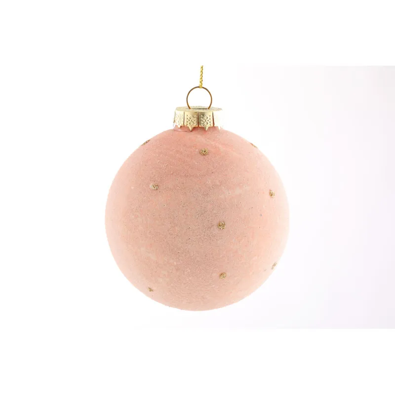 Pink staklena dekorativna kuglica sa tačkicama, 8 cm