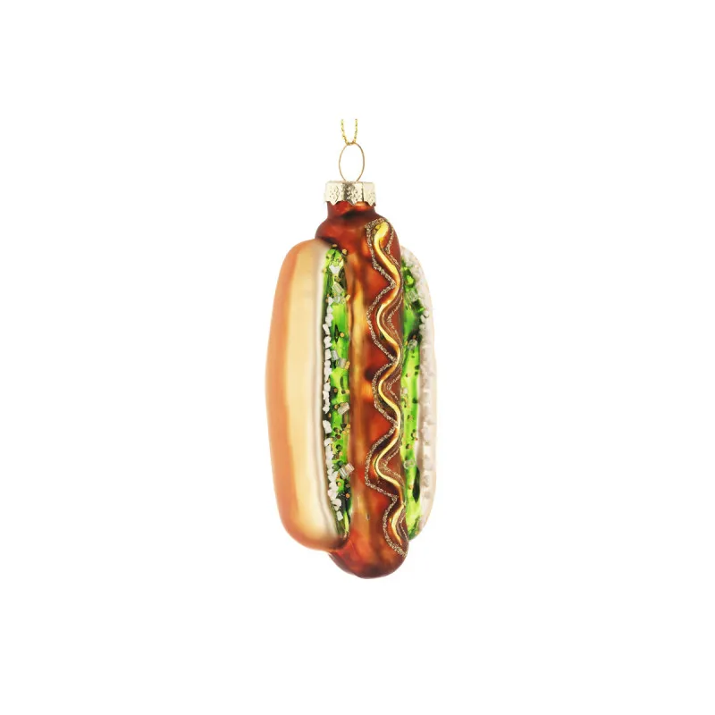 Stakleni hot dog, viseći ukras