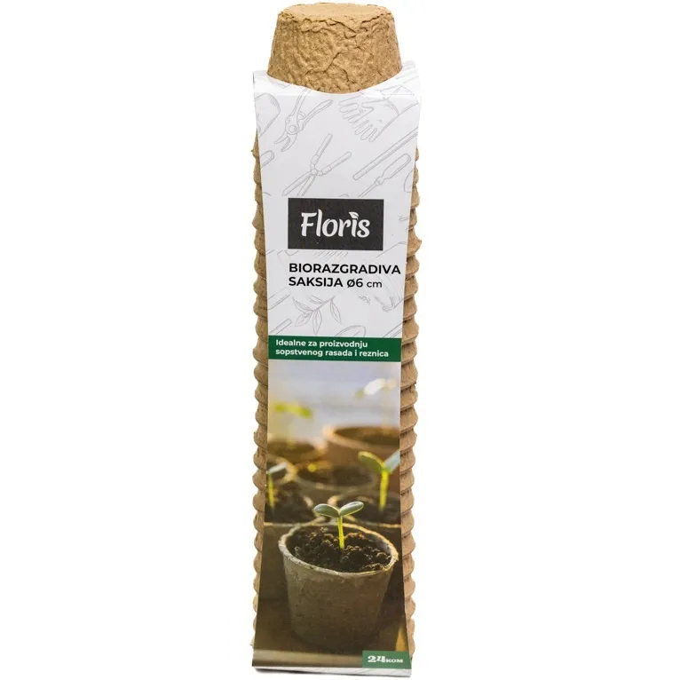 Saksije papirne - biorazgradive 6cm - 24kom. FLORIS