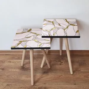 2Shp107 - Roze, Zlatna i Siva Nesting Sto (2 Komada)