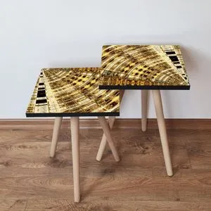 2Shp142 - Set od 2 Nesting Stolova u Zlatnoj, Braon, Bež i Crnoj Boji