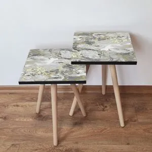 2Shp163 - Sivi i Bež Nesting Sto (2 Komada)