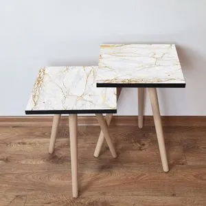 2Shp183 - Bela Zlatna Nesting Sto (2 Komada)