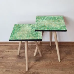 2Shp245 - Zeleni i Zlatni Nesting Sto (2 Komada)