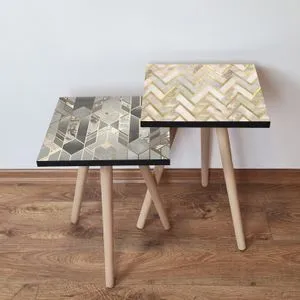 2Shp469 - Sivi i Zlatni Nesting Sto (2 Komada)