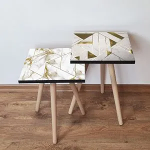 2Shp474 - Bela i Zlatna Siva Nesting Sto (2 Komada)