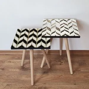 2Shp492 - Crni, Bež, Zlatni i Braon Nesting Sto (2 Komada)