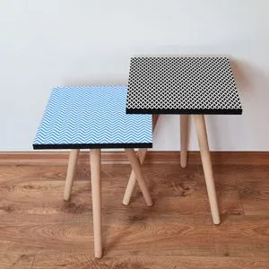 2Shp504 - Plavi, Crni i Beli Nesting Sto (2 Komada)