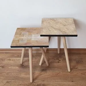 2Shp524 - Bež i Bela Nesting Sto (2 Komada)