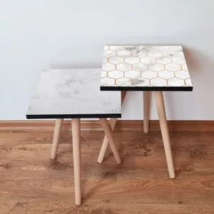 2Shp525 - Bela i Zlatna Siva Nesting Sto (2 Komada)