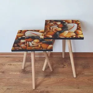 2Shp64 - Set od 2 Nesting Stolova u Narandžastoj, Beloj i Crnoj Boji