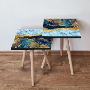 2Shp90 - Plavi i Zlatni Nesting Sto (2 Komada)