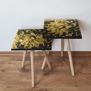 2Shp93 - Crni i Zlatni Nesting Sto (2 Komada)