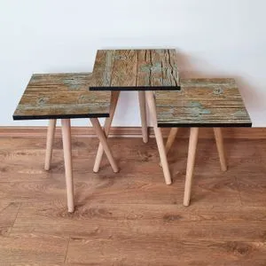 3Shp124 - Zeleni i Braon Set Stolića (3 komada)