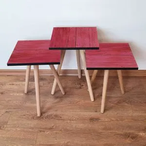 3Shp128 - Crveni Set Nesting Stolova (3 Komada)