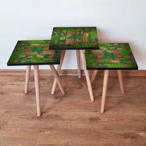 3Shp14 - Zeleni Braon Set Stolića (3 komada)