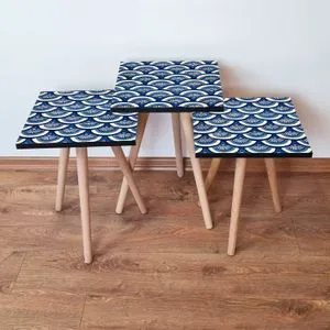 3Shp157 - Plavi Set Stolića (3 komada)