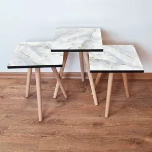 3Shp161 - Bela, Siva i Zlatna Nesting Sto (3 Komada)