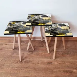 3Shp162 - Crni, Sivi i Zlatni Nesting Sto (3 komada)