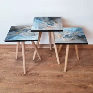 3Shp178 - Plavi, Sivi, Narandžasti i Beli Nesting Sto (3 Komada)