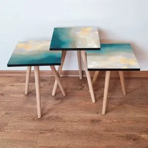 3Shp182 - Plavi, Sivi i Krem Nesting Sto (3 Komada)