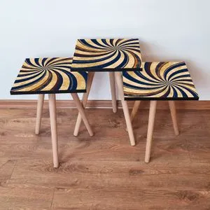 3Shp19 - Plavi Set Stolića (3 komada)