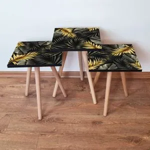 3Shp194 - Crni i Zlatni Set Nesting Stolova (3 Komada)