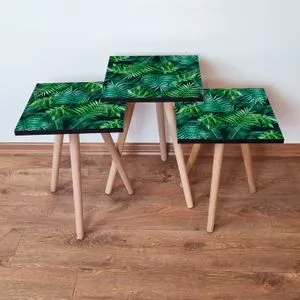 3Shp202 - Zeleni Set Stolića za Kafu (3 Komada)