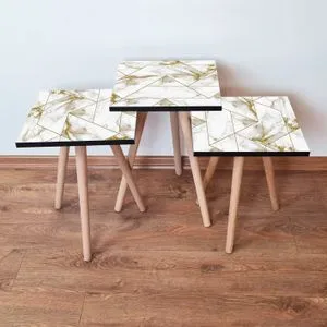 3Shp228 - Bela Zlatna Nesting Sto (3 Komada)