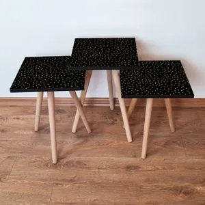 3Shp250 - Crni i Zlatni Set Stolića (3 komada)