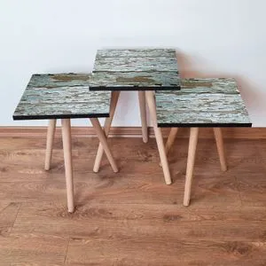 3Shp257 - Zeleni i Brauni Set Stolića (3 komada)