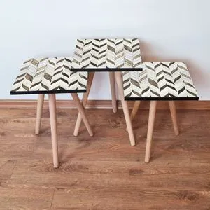 3Shp268 - Bela Brončana Nesting Sto (3 Komada)