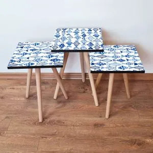 3Shp277 - Plavi Set Stolića (3 komada)