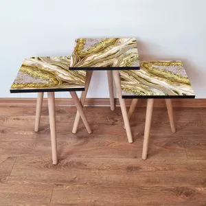 3Shp284 - Krem Krem Zlatni Bež Nesting Sto (3 Komada)