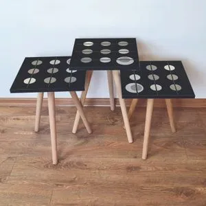 3Shp66 - Crni, Sivi i Bež Nesting Sto (3 Komada)