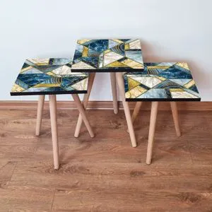 3Shp84 - Plavi Set Stolića (3 komada)