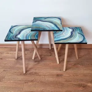 3Shp89 - Plavi Set Stolića (3 komada)