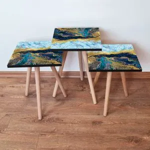 3Shp90 - Plavi Set Stolića (3 komada)