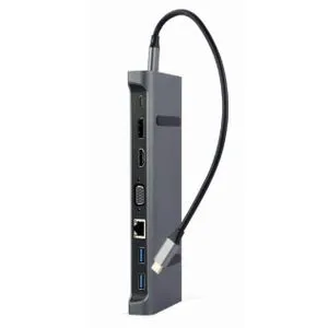 A-CM-COMBO9-02 Gembird USB type-C 9-u-1 adapter Hub3.0 + HDMI + DisplayPort + VGA + PD + LAN A