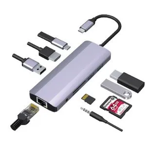 A-CM-COMBO9-06 ** Gembird USB-C 9-in-1 multi-port RJ45+USB3.0+SD+USB-C+HDMI+USB2.0+3,5mm (1359)