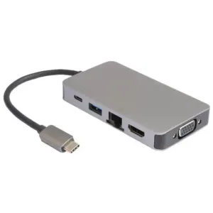 Adapter konverter USB Tip C 3.1 - HDMI/VGA/2xUSB 3.0/RJ45/Tip C E-green