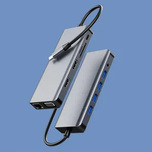 Adapter Type C na LAN Gb, SD card, TF, Type C, 3xUSB 3.0, USB 2.0, Audio, 2xHDMI i VGA 12 u 1 20c...