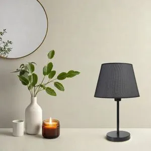 Ala Siyah Pramit Hasır Abajurlu Masa Lampa