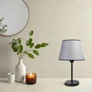 Ala Siyah Pramit Hasır Gri Abajurlu Masa Lambası