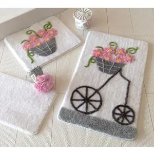 Alacati - Pink Multicolor Acrylic Bathmat Set (3 Pieces)