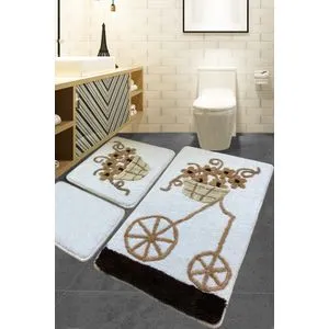 Alacati - Smeđa Višebojna Akrilna Set Tepiha za Kupatilo (3 Komada)