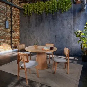 Albero146 Prirodni Trpezarijski Sto i Stolice Set (5 Delova)