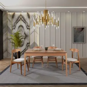 Albero149 Prirodni Produživi Trpezarijski Sto i Stolice Set (5 Delova)