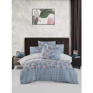 Alvina - Plavi, Zeleni i Roze Ranforce Set Posteljine za Jednu Osobu