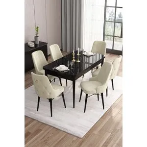 Are - Black Marble, Cream Black Marble
Cream Extendable Dining Table & Chairs Set (7 Pieces)